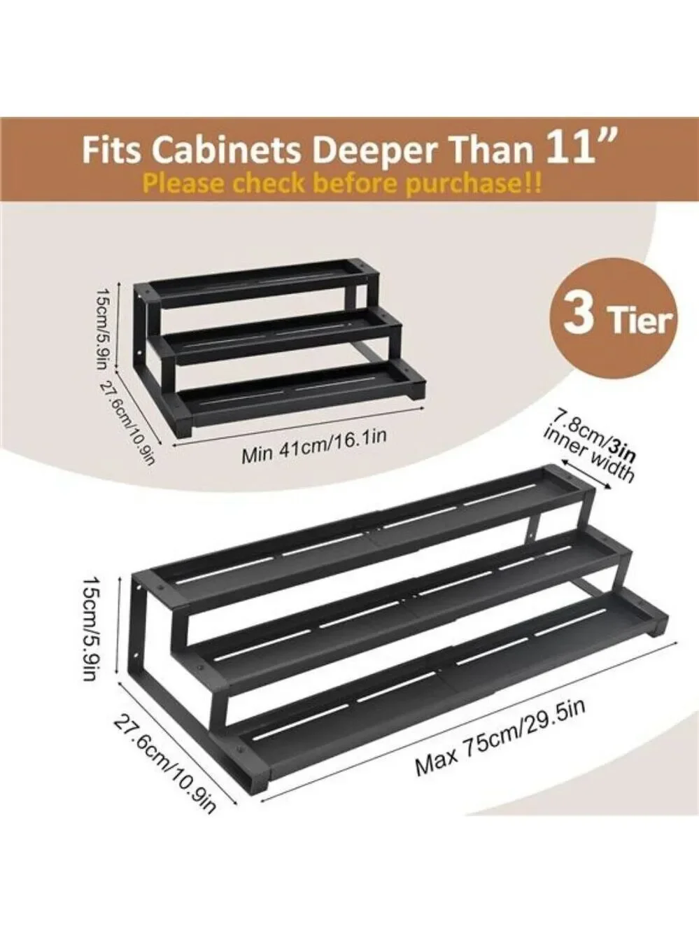 expandable spice rack organizer 3 tier metal cabinet pantry shelf seasoning hold